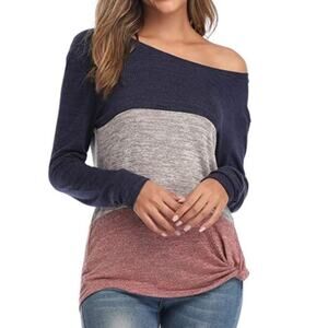 Women's Long Sleeve Color Block Crew Neck Top Size Small